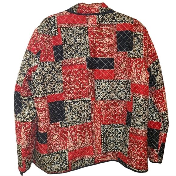 Alfred Dunner Silk Patchwork Button Front Blouse Jacket - Picture 2 of 9